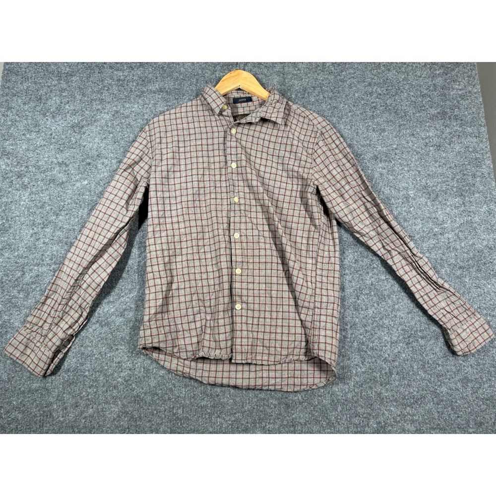 Pendleton Jasper Shirt Mens Large Gray Orange Check Wool Long Sleeve Button Up